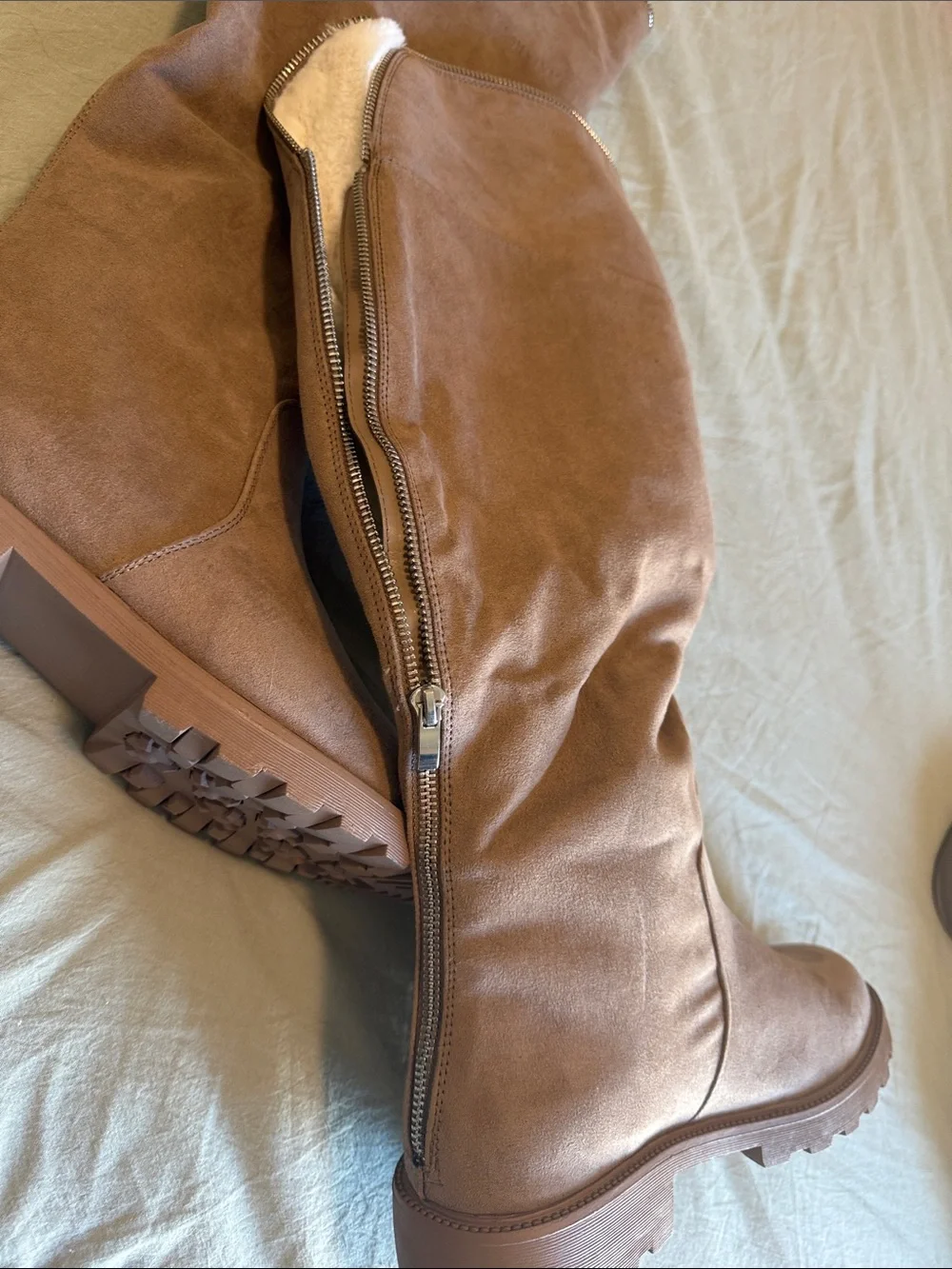 JustFab Brown Over-the-Knee Faux-Suede Boots with Plush Lining